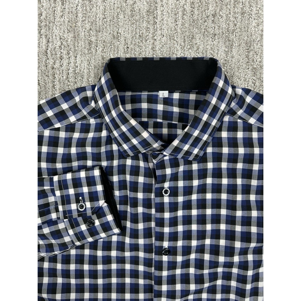 State & Liberty Button Down Mens L Blue Plaid Athletic Fit Stretch Casual Shirt